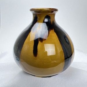 Vintage Mid Century Modern Vase Brown and Amber Vase Pottery Clay Bud Flowers